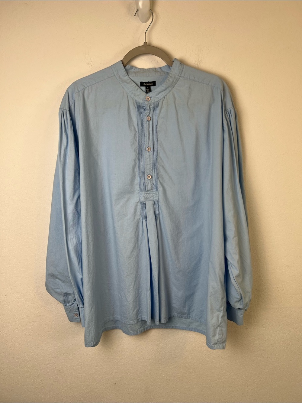 J. Peterman Blue Cotton Peasant Boho 3/4 Button Long Sleeve Tunic Blouse